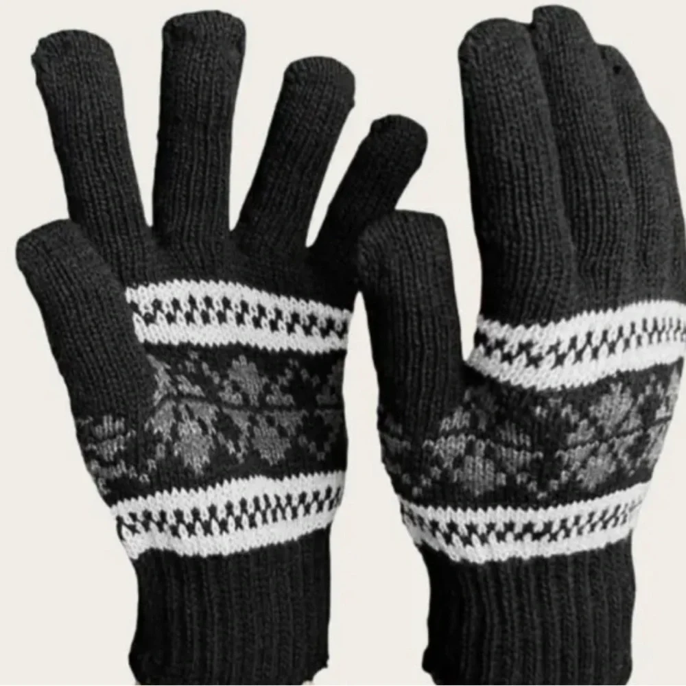 Black UNISEX Nordic Snowflake Gloves